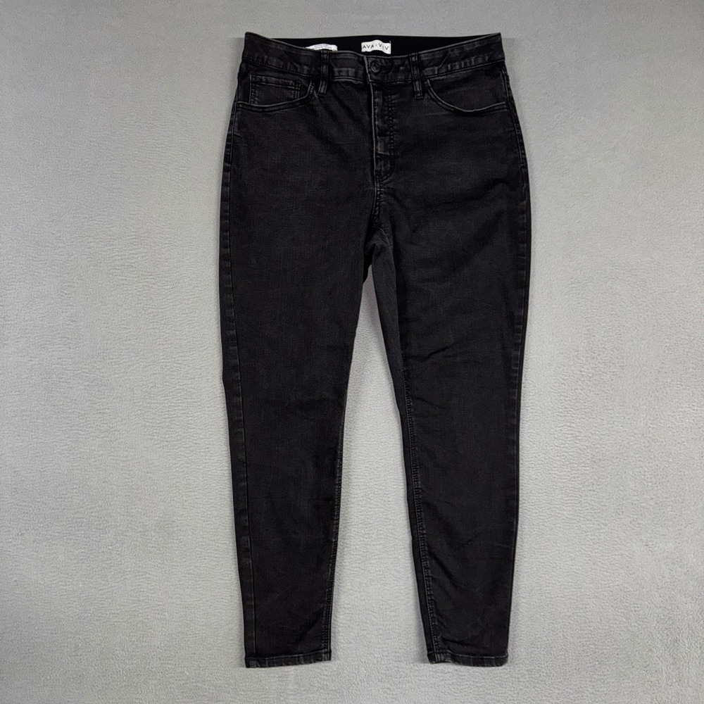 Ava & Viv Jeans Womens 16 Black Skinny Ankle High Rise Stretch Denim Cotton